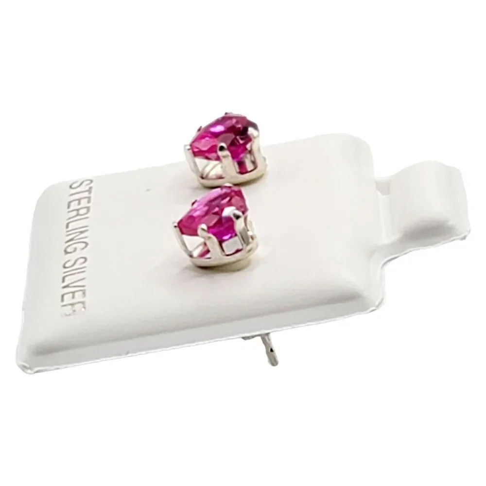 Sterling Silver 925 Pink CZ Heart Shaped Stud Earrings Valentines - Picture 6 of 8